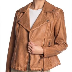 Max Studio Washed Faux Leather Jacket in Cognac